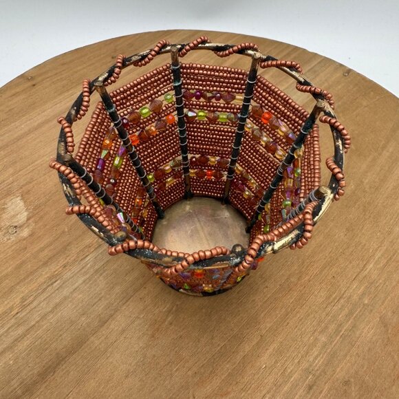 Votive Holder Moroccan style vibe Glass Beads Hand Woven boho bohemian - Picture 2 of 9